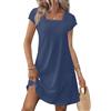 Generico Abiti Estivi Donna Manica Corta Tinte Unite Scollo Quadrato - Moda Donna Estate 2026 Vestiti Slim Fit Semplice, Vestito Elegante Classic Dress Morbido Blu Reale L