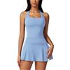 ABOCIW 2 Pezzi Abiti da Tennis da Donna con Spacco Laterale Minigonna Set Racerback Allenamento Crop Canotta Abiti da Golf, Blu, S