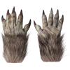 JIAHG Guanti realistici di lupo mannaro artiglio guanti animali pelosi unghie lunghe Halloween peluche horror cosplay animale artiglio gotico demone vampiro guanti, Grigio/Marrone, Taglia unica