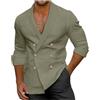 Generic Giacche da uomo eleganti casual con colletto giacche leggere da uomo con scollo a V UK Top a maniche lunghe doppio petto camicia da spiaggia confortevole cotone casa top vestibilità ampia giacca da