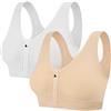 Tuopuda Reggiseno Sportivo Reggiseno Sonno Intimo Donna Senza Ferretto con Cerniera Frontale e Pastiglie Rimovibili per Ginnastica Corsa Jogging Yoga, Bianco + Beige, M