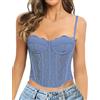 GainKee Corsetto in pizzo da donna in pizzo bustier corsetto top con cinghie corsetto da donna corsetto per uscire partito crop top, Blu, Large