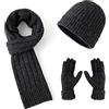 Lallier Inverno 3 Pezzi Cappello di Lana Sciarpa Guanti Touchscreen Set, Caldo Beanie Cappello Teschio Sciarpa Guanti Termici Set per Uomo (Grigio Scuro)