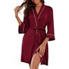 Ekouaer Vestaglia Donna Accappatoio Maniche a 3/4 Kimono Corta Morbido | cintura annodabile, bordi a contrasto, tasche pratiche, tessuto soffice