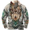 famesale Felpe Indiane Native Americane da Uomo Lupo Indiano retrò Totem Etnico Stampato in 3D 1/4 Giacca con Zip Felpe Pullover a Maniche Lunghe