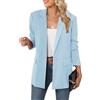 Luyaa, giacca blazer oversize da donna, casual, per lavoro e ufficio, con apertura sul davanti, in tessuto con fodera e spalline imbottite, Azzurro chiaro, Small