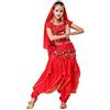 Hibasing Danza del Ventre Costume per Donne, 4 Pezzi Danza Indiana Outfits Top + Pantaloni + Catena in Vita + Catena Testa Foulard
