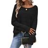 CFLHN Maglioni Neri da Donna con Collo Barchino Maglioni Lunghi a Maglia a Crochet Top per l'Autunno Caramel L