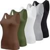 BQTQ 5 Pezzi Canottiera Donna Base Canottiere Canotta Top Casual Canottiera per Donna e Ragazze, Nero, Bianco, Grigio, caffè, Verde Militare, XL