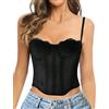 GainKee Corsetto in pizzo da donna in pizzo bustier corsetto top con cinghie corsetto da donna corsetto per uscire partito crop top, nero, Medium