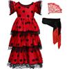 Yruioon Vestito da bambina con flamenco, a pois, tutù, con scomparti, cintura spagnola, da ballo, per Halloween, carnevale, per feste