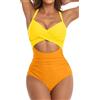 Eomenie Costume da Bagno Intero da Donna con Taglio a Vita Alta, con Allacciatura Posteriore, 1 Pezzo, Giallo e Arancione., S