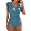 Yuson Girl Costume da Bagno Intero Donna Sexy Scollo a V Costumi Mare Interi Curvy Schienale Costume Contenitivo Imbottiti Reggiseno Beachwear Spiaggia Bikini con Controllo della Pancia(Azzurro, S)