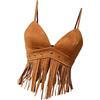 Greabuy Top corto da donna hippie con frange e nappe accento in finto tessuto scamosciato con spalline sottili per festival musicali e feste