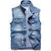 Ginsiom Gilet in denim da uomo, senza maniche, slim fit, vintage, casual, strappato, estivo, gilet in jeans da uomo, Azzurro chiaro, Large