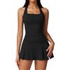 ABOCIW Abito da tennis da donna in 2 pezzi, set con minigonna con spacco laterale e canotta incrociata, da allenamento, abito da golf