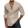 Generic Giacche da uomo eleganti casual con colletto giacche leggere da uomo con scollo a V UK Top a maniche lunghe doppio petto camicia da spiaggia confortevole cotone casa top vestibilità ampia giacca da