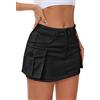 Mancreda Gonna Cargo da Donna in Denim Mini Vita Bassa con Bottoni Y2K Tasche con Patta gonne, S01-nero, L