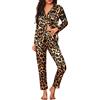 Geagodelia Eleganti Pigiama da Donna 2 Pezzi Manica Lunga con Bottoni Aperto Davanti Stampata a Righe Camicia + Pants Set Loungewear Pijamas Camicie da Notte (Leopardo, S)