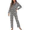 Geagodelia Eleganti Pigiama da Donna 2 Pezzi Manica Lunga con Bottoni Aperto Davanti Stampata a Righe Camicia + Pants Set Loungewear Pijamas Camicie da Notte (Zebra, L)