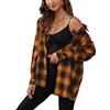 Zontroldy Camicie in Flanella Scozzese da Donna Oversize a Maniche Lunghe abbottonate Camicia a Quadri di Bufalo Top, Nero e Arancione., XL