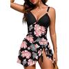 Nadeer Costume Intero Donna Piscina Body Modellante Scollo A V Profondo Metallo Piega One Piece Costumi da Bagno da Donna(Stampa Nera e Rossa,L)