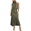 MIRGLER Maxi abito da donna in raso elastico a vita alta per matrimoni, serate, cocktail e cocktail, Verde militare, M