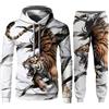 HuazomeeHZM Tuta da Uomo 2 Pezzi Lupo/Tigre Animali Felpe con Cappuccio e Joggers Stampate in 3D Tute Sportive Set Cool Streetwear