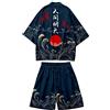 Doslavida - Set cardigan kimono giapponese da uomo, stile cinese, stampato, giacca e pantaloni, aperto sul davanti, a sette maniche, M