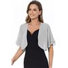 Sepsap Coprispalle da donna, in morbido chiffon, aperto sul davanti, con maniche a 3/4, bolero cardigan per abito da sera, Argento, XX-Large