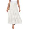 HAEOF Gonna lunga estiva da donna, stile boho, alla moda, con coulisse, elasticizzata, a vita alta, plissettata, a strati, linea ad A, da spiaggia, bianco, M