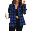 KevaMolly Camicie di Flanella a Maniche Lunghe a Quadri per Le Donne Loose Fit Fidanzato Button Down Camicia Casual Flanella Camicetta Top, Blu e Nero., M