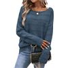 CFLHN Maglioni da donna con scollo a barca, a maniche lunghe, top casual invernale con punto fantasia, maglia a costine blu scuro M