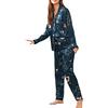 Geagodelia Eleganti Pigiama da Donna 2 Pezzi Manica Lunga con Bottoni Aperto Davanti Stampata a Righe Camicia + Pants Set Loungewear Pijamas Camicie da Notte (Blu Navy Floreale, M)