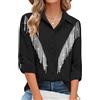 MYMORE - Camicia da donna con bottoni e frange di strass, maniche a 3/4, scintillante top da concerto, A_nero, M