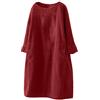 Generic Tunica Swing Abiti per le donne Donne Tasche Vintage Velluto a Coste Tinta Unita Manica Lunga Abito Casual Allentato Donna Lungo Sundresses, vino, 5XL