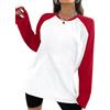 Remidoo Maglietta raglan da donna a blocchi di colore, a maniche lunghe, oversize, girocollo, casual, rosso e bianco., Large