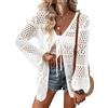Sirrilcy Cardigan da donna all'uncinetto leggero estivo boho sottile casual lavorato a maglia coprispalle, Small, bianco