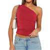 Matunana Top a Spalla Singola per Donna, Camicie Estive, Crop Top da Sera, Canotta Basic, Sexy, Ruches, Aderente, Senza Maniche, Moda, T-Shirt Carina, Abbigliamento per Allenamento, 2024 Rosso, Taglia
