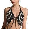 YPBEW Top da donna con allacciatura al collo e perline finte combinate con catena e spalline rimovibili, stile alla moda, perle finte e gilet patchwork in metallo, Nero , Taglia unica