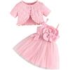Yaopelky Vestito tutù per neonata 2 pezzi cardigan tulle prendisole ragazze principessa battesimo abiti da festa neonato estate outfit set, rosa, 2-3 Anni
