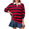 Soamat Polo da donna oversize a righe a maniche lunghe con colletto da rugby, vestibilità ampia