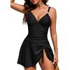 Nadeer Costume Intero Donna Piscina Body Modellante Scollo A V Profondo Metallo Piega One Piece Costumi da Bagno da Donna(Nero,S)