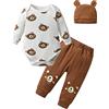 Tearfuty Tutina a maniche lunghe + pantaloni + cappello, 3 pezzi, marrone, 0 mese