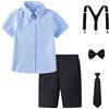 amropi Ragazzi Completini e Coordinati Bambino a Maniche Corte Camicie e Pantalocini e Cravatta Blu Nero, 7-8 Anni