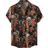 BIRW Camicia di Halloween da Uomo Divertente Zucca Teschio Manica Corta abbottonatura Hawaiana Vacanze Camicie, Teschio e Rose2, M