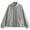 Kissonic Giacca da donna in misto lana oversize bomber casual colletto alla coreana abbottonatura Varsity shacket cappotto capispalla