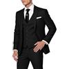 HUUTOE Completo da Uomo in 3 Pezzi, Slim Fit, Abiti da Ballo per Uomo, Abito da Sposa, Giacca Estiva, Giacca, Gilet, Pantaloni, Set Smoking, Nero, M