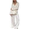codcm Set Pigiama da Donna in Cotone con Stampa a Cuore Carino Camicia a Maniche Lunghe Button Down con Pantaloni Lunghi, Albicocca, S