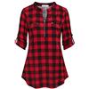 Ninedaily Camicetta da Donna con Maniche a 3/4, con Cerniera, Motivo Floreale, Stile Casual, Blackredplaid, X-Large